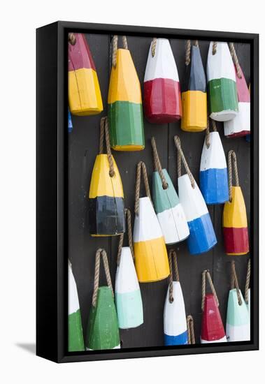 Bar Harbor, Maine, Colorful Buoys on Wall for Sale and State Specialty Souvenirs for Lobster Traps-Bill Bachmann-Framed Premier Image Canvas