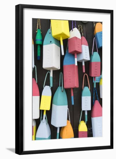 Bar Harbor, Maine, Colorful Buoys on Wall for Sale and State Specialty Souvenirs for Lobster Traps-Bill Bachmann-Framed Photographic Print