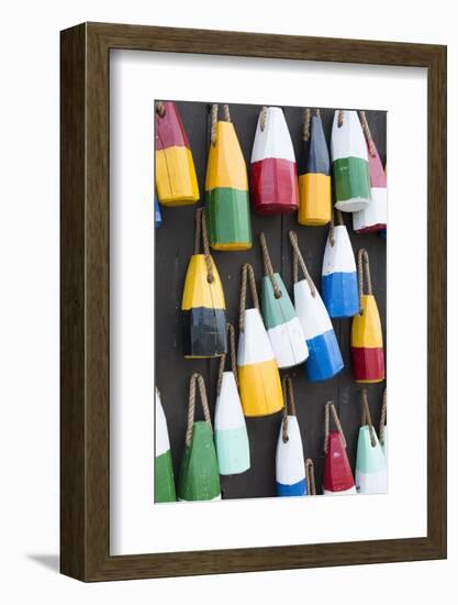 Bar Harbor, Maine, Colorful Buoys on Wall for Sale and State Specialty Souvenirs for Lobster Traps-Bill Bachmann-Framed Photographic Print