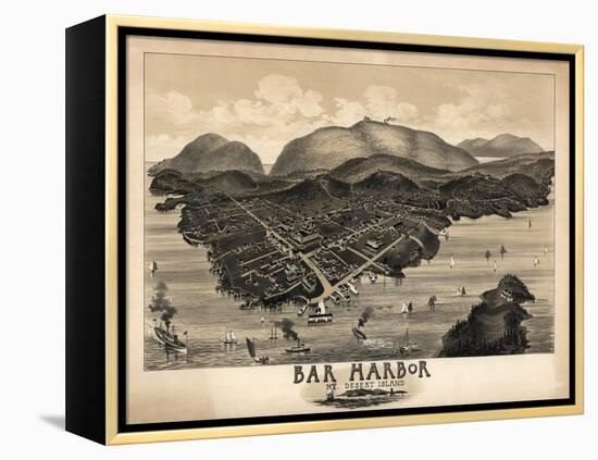 Bar Harbor, Maine - Panoramic Map-Lantern Press-Framed Stretched Canvas