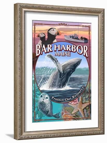 Bar Harbor, Maine - Wildlife Montage-Lantern Press-Framed Art Print