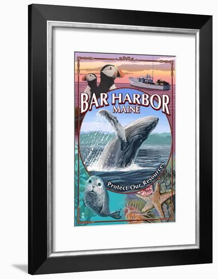 Bar Harbor, Maine - Wildlife Montage-Lantern Press-Framed Art Print