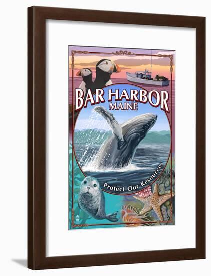 Bar Harbor, Maine - Wildlife Montage-Lantern Press-Framed Art Print