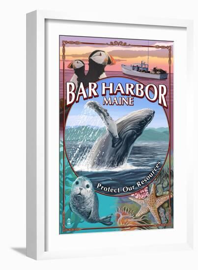 Bar Harbor, Maine - Wildlife Montage-Lantern Press-Framed Art Print