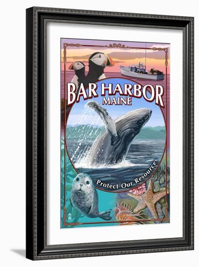 Bar Harbor, Maine - Wildlife Montage-Lantern Press-Framed Art Print