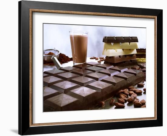 Bar of Chocolate with Cocoa, Cocoa Powder and Cocoa Beans-Peter Rees-Framed Photographic Print