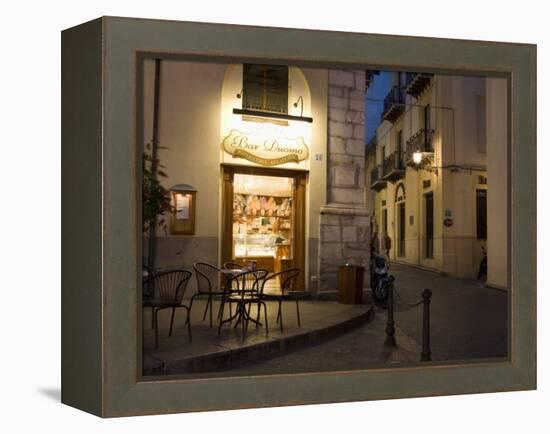 Bar, Piazza Duomo, Evening, Cefalu, Sicily, Italy, Europe-Martin Child-Framed Premier Image Canvas