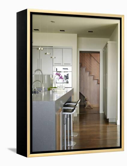 Bar Stools at Breakfast Bar in Kitchen of Usa Home-Stacy Bass-Framed Stretched Canvas