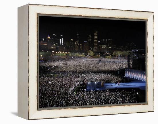 Barack Obama and Family Walk onto the Stage at His Election Night Party at Grant Park in Chicago-null-Framed Premier Image Canvas