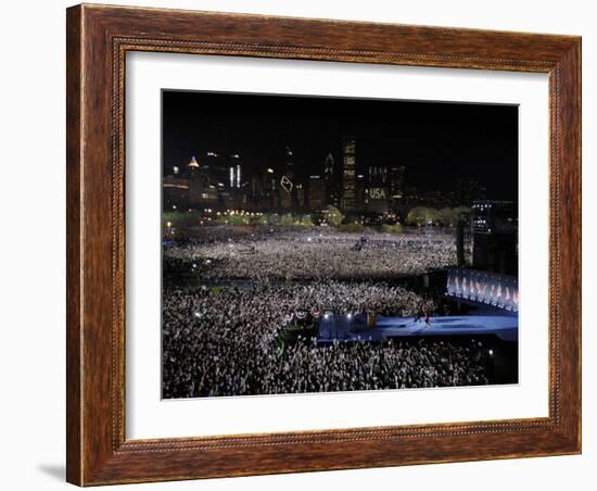 Barack Obama and Family Walk onto the Stage at His Election Night Party at Grant Park in Chicago-null-Framed Photographic Print