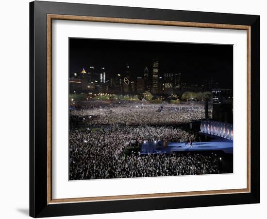 Barack Obama and Family Walk onto the Stage at His Election Night Party at Grant Park in Chicago-null-Framed Photographic Print