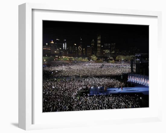 Barack Obama and Family Walk onto the Stage at His Election Night Party at Grant Park in Chicago-null-Framed Photographic Print