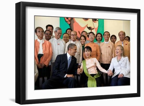 Barack Obama and Hillary Rodham Clinton with Aung San Suu Ky-null-Framed Premium Photographic Print