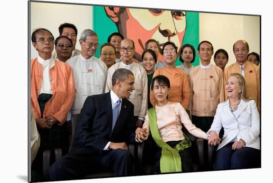Barack Obama and Hillary Rodham Clinton with Aung San Suu Ky-null-Mounted Premium Photographic Print