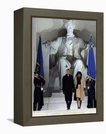 Barack Obama and His Wife Arrive at the Opening Inaugural Celebration at the Lincoln Memorial-null-Framed Premier Image Canvas