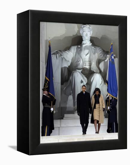 Barack Obama and His Wife Arrive at the Opening Inaugural Celebration at the Lincoln Memorial-null-Framed Premier Image Canvas