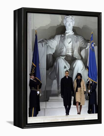 Barack Obama and His Wife Arrive at the Opening Inaugural Celebration at the Lincoln Memorial-null-Framed Premier Image Canvas
