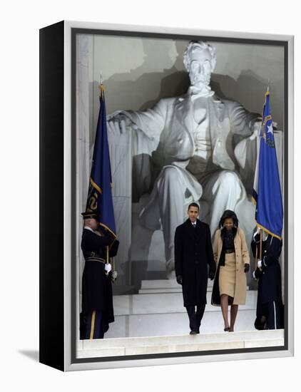 Barack Obama and His Wife Arrive at the Opening Inaugural Celebration at the Lincoln Memorial-null-Framed Premier Image Canvas