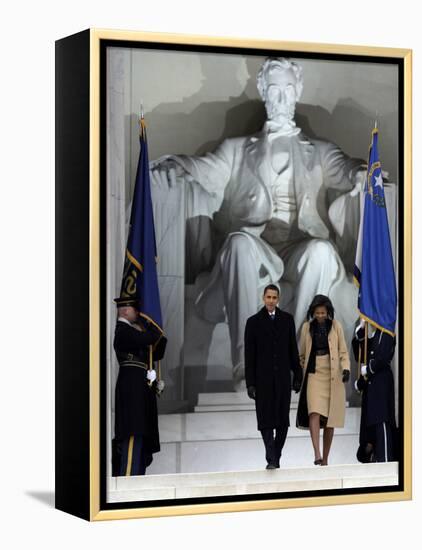 Barack Obama and His Wife Arrive at the Opening Inaugural Celebration at the Lincoln Memorial-null-Framed Premier Image Canvas