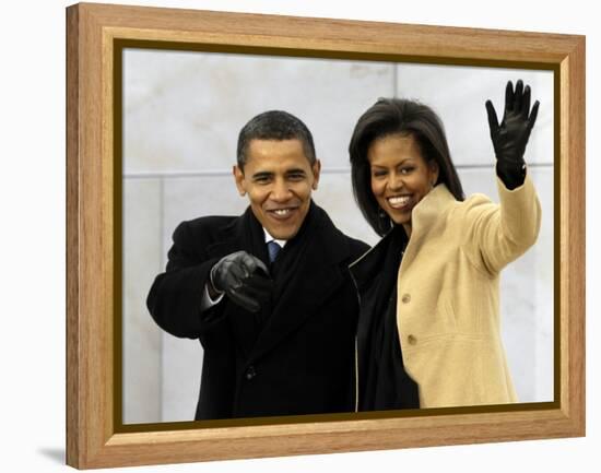 Barack Obama and His Wife Arrive at the Opening Inaugural Celebration at the Lincoln Memorial-null-Framed Premier Image Canvas