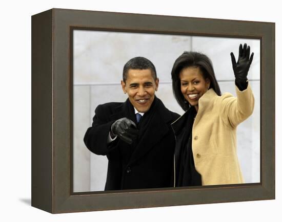 Barack Obama and His Wife Arrive at the Opening Inaugural Celebration at the Lincoln Memorial-null-Framed Premier Image Canvas