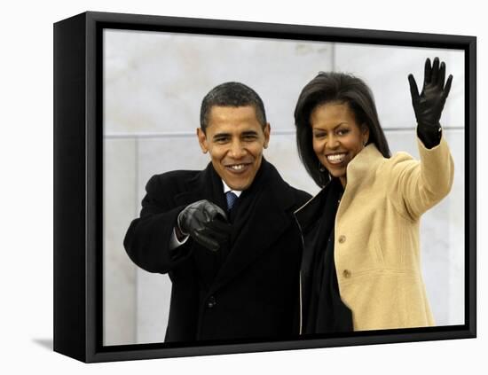 Barack Obama and His Wife Arrive at the Opening Inaugural Celebration at the Lincoln Memorial-null-Framed Premier Image Canvas