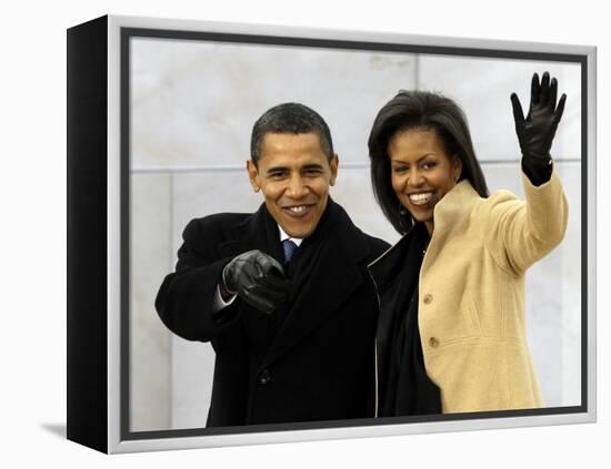 Barack Obama and His Wife Arrive at the Opening Inaugural Celebration at the Lincoln Memorial-null-Framed Premier Image Canvas