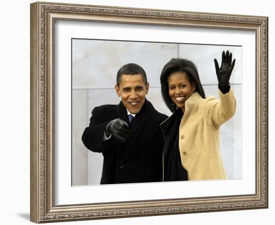 Barack Obama and His Wife Arrive at the Opening Inaugural Celebration at the Lincoln Memorial-null-Framed Photographic Print