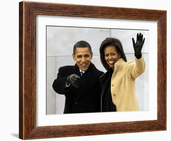 Barack Obama and His Wife Arrive at the Opening Inaugural Celebration at the Lincoln Memorial-null-Framed Photographic Print