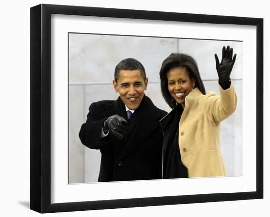 Barack Obama and His Wife Arrive at the Opening Inaugural Celebration at the Lincoln Memorial-null-Framed Photographic Print