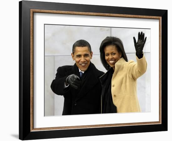 Barack Obama and His Wife Arrive at the Opening Inaugural Celebration at the Lincoln Memorial-null-Framed Photographic Print