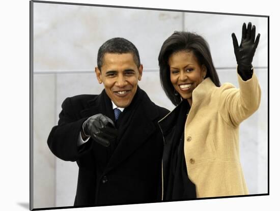 Barack Obama and His Wife Arrive at the Opening Inaugural Celebration at the Lincoln Memorial-null-Mounted Photographic Print