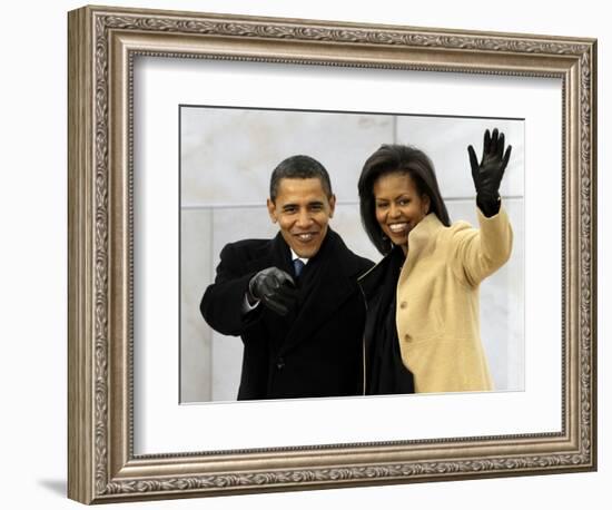 Barack Obama and His Wife Arrive at the Opening Inaugural Celebration at the Lincoln Memorial-null-Framed Photographic Print