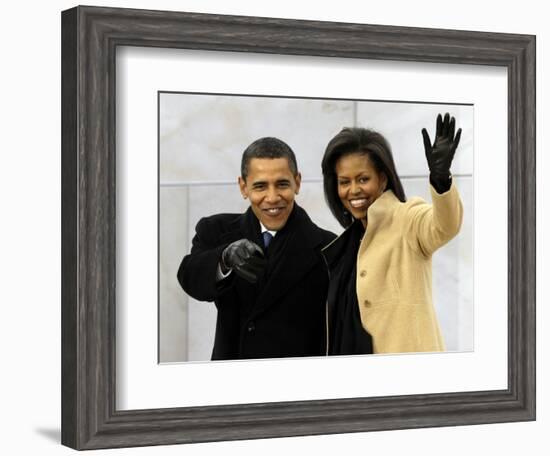 Barack Obama and His Wife Arrive at the Opening Inaugural Celebration at the Lincoln Memorial-null-Framed Photographic Print