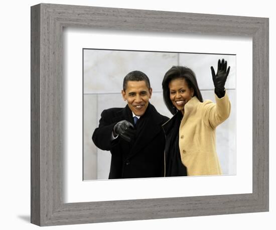 Barack Obama and His Wife Arrive at the Opening Inaugural Celebration at the Lincoln Memorial-null-Framed Photographic Print