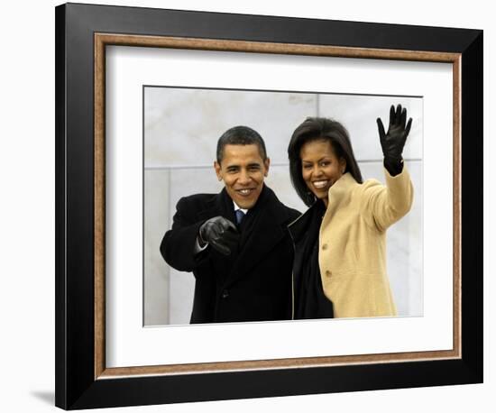 Barack Obama and His Wife Arrive at the Opening Inaugural Celebration at the Lincoln Memorial-null-Framed Photographic Print