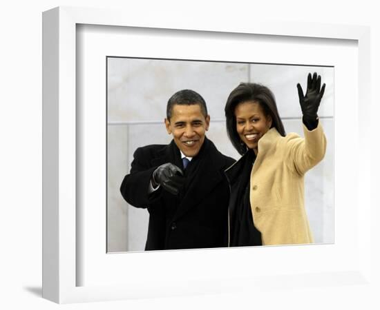 Barack Obama and His Wife Arrive at the Opening Inaugural Celebration at the Lincoln Memorial-null-Framed Photographic Print