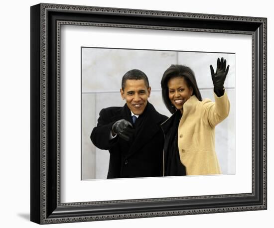 Barack Obama and His Wife Arrive at the Opening Inaugural Celebration at the Lincoln Memorial-null-Framed Photographic Print