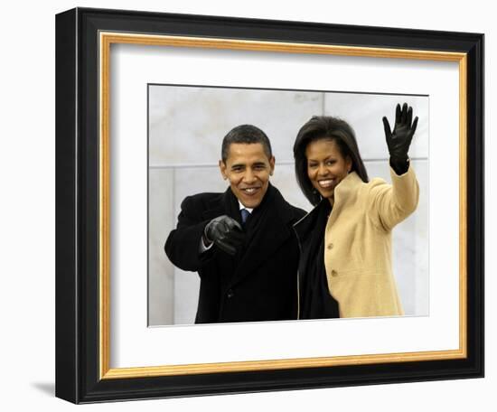 Barack Obama and His Wife Arrive at the Opening Inaugural Celebration at the Lincoln Memorial-null-Framed Photographic Print