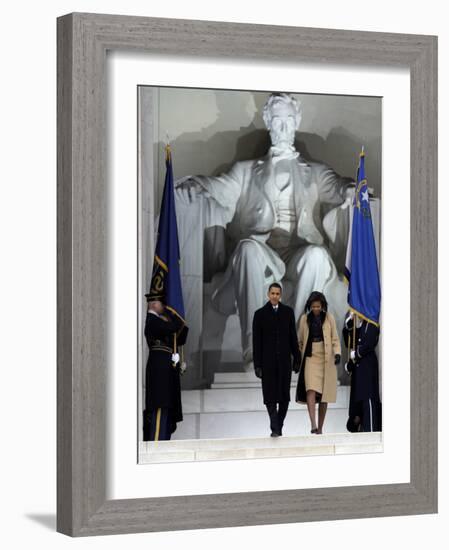 Barack Obama and His Wife Arrive at the Opening Inaugural Celebration at the Lincoln Memorial-null-Framed Photographic Print