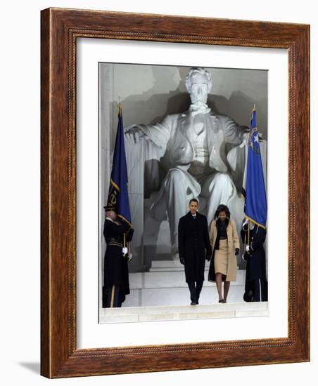 Barack Obama and His Wife Arrive at the Opening Inaugural Celebration at the Lincoln Memorial-null-Framed Photographic Print