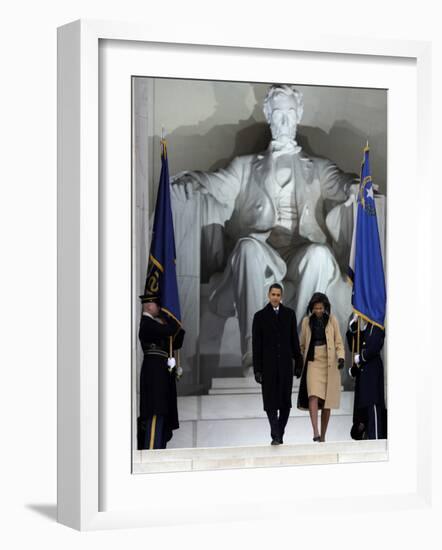 Barack Obama and His Wife Arrive at the Opening Inaugural Celebration at the Lincoln Memorial-null-Framed Photographic Print