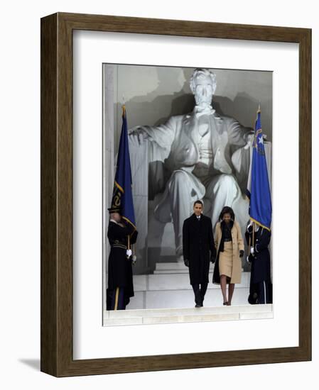 Barack Obama and His Wife Arrive at the Opening Inaugural Celebration at the Lincoln Memorial--Framed Photographic Print