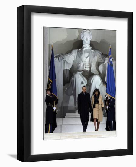 Barack Obama and His Wife Arrive at the Opening Inaugural Celebration at the Lincoln Memorial-null-Framed Photographic Print