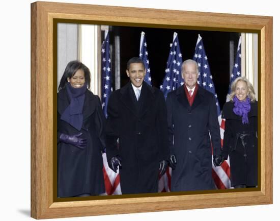 Barack Obama and the Joe Biden, Along with Their Wives, are Introduced at the War Memorial Plaza-null-Framed Premier Image Canvas
