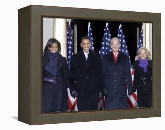 Barack Obama and the Joe Biden, Along with Their Wives, are Introduced at the War Memorial Plaza-null-Framed Premier Image Canvas