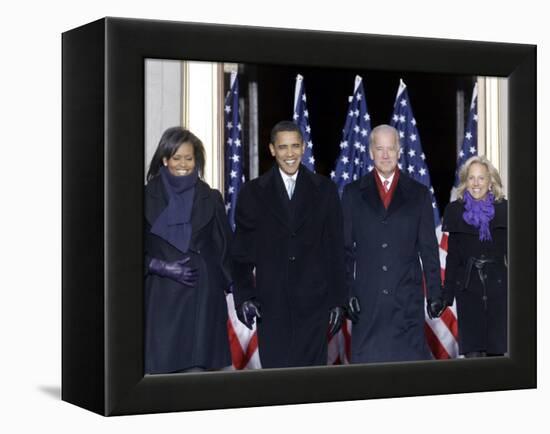 Barack Obama and the Joe Biden, Along with Their Wives, are Introduced at the War Memorial Plaza-null-Framed Premier Image Canvas