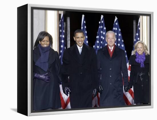 Barack Obama and the Joe Biden, Along with Their Wives, are Introduced at the War Memorial Plaza-null-Framed Premier Image Canvas