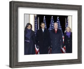 Barack Obama and the Joe Biden, Along with Their Wives, are Introduced at the War Memorial Plaza-null-Framed Photographic Print