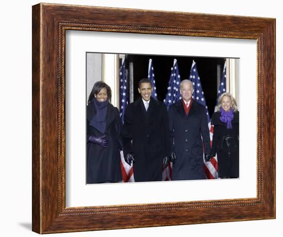 Barack Obama and the Joe Biden, Along with Their Wives, are Introduced at the War Memorial Plaza-null-Framed Photographic Print